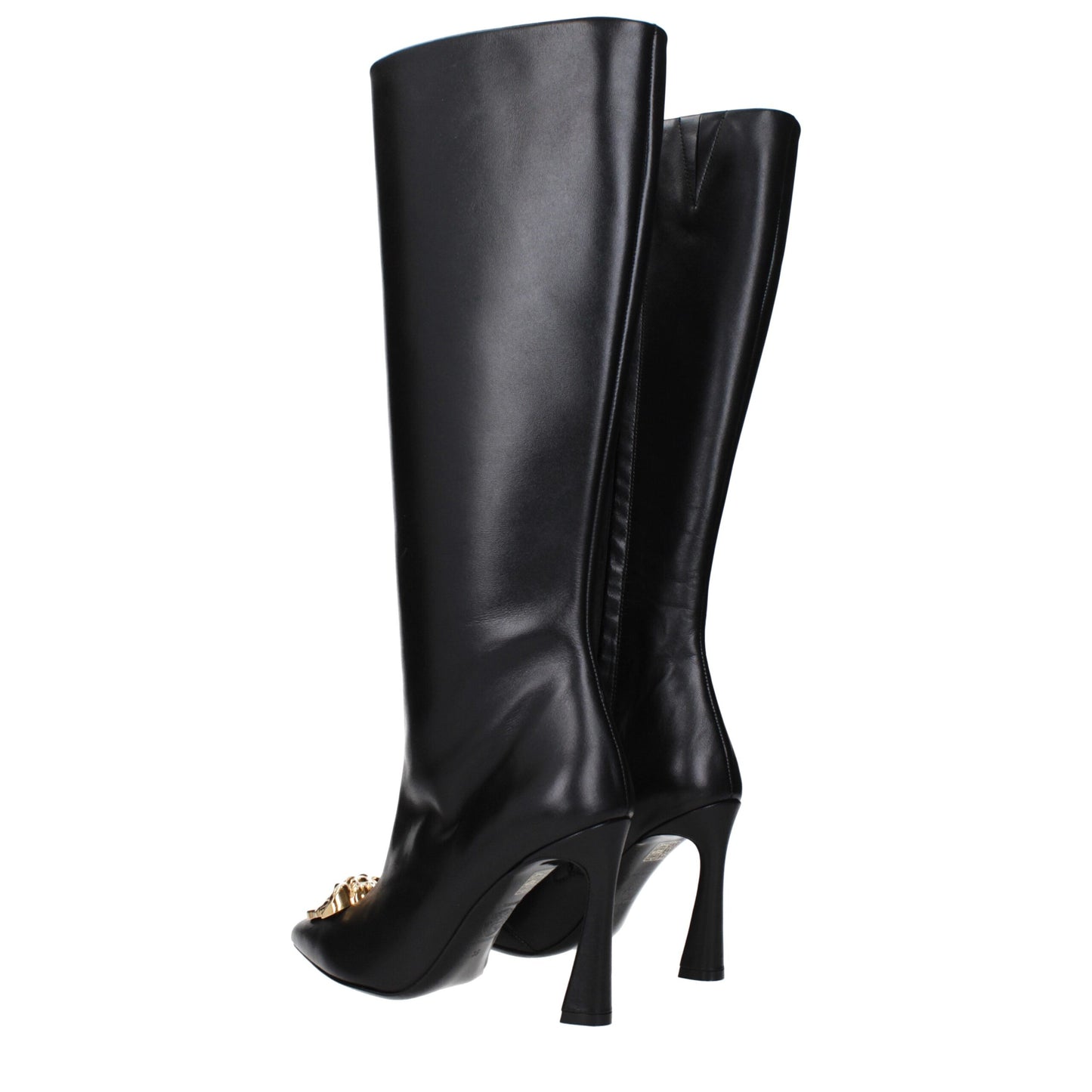 Versace Black Leather High Heel Boots