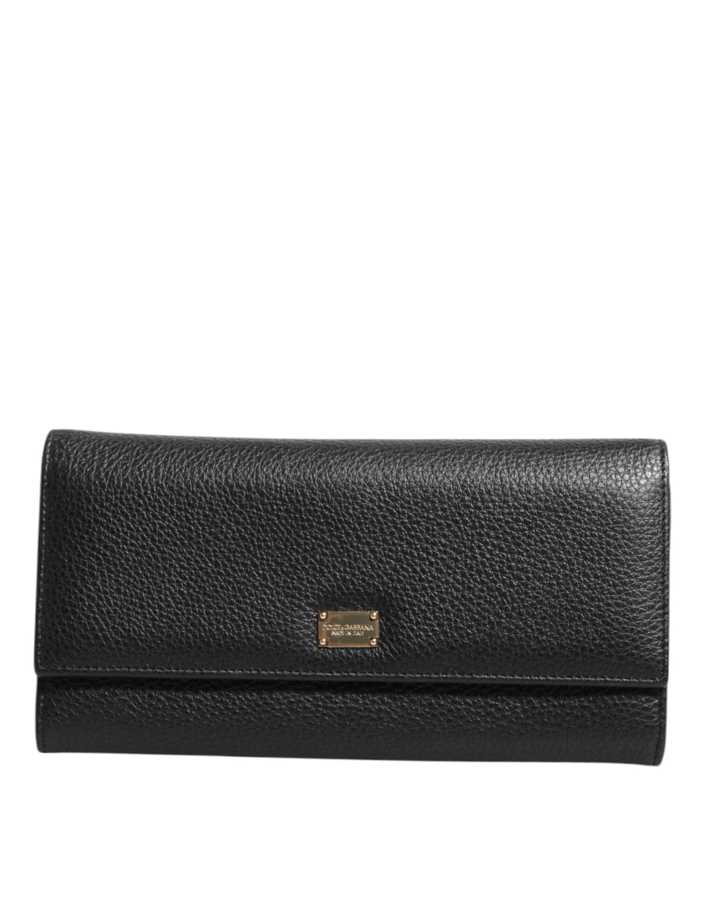 Dolce & Gabbana Black Leather Logo Plaque Card Holder Trifold Wallet
