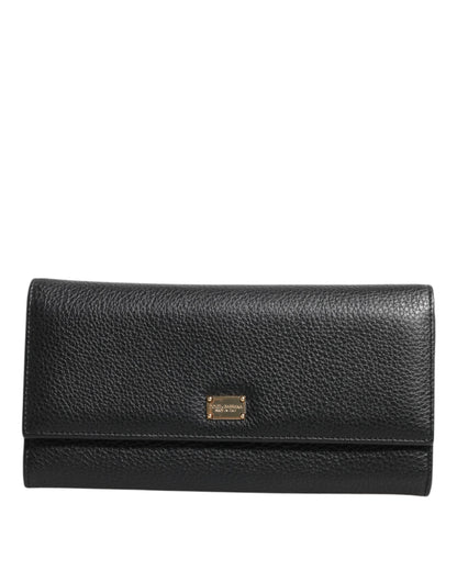 Dolce & Gabbana Black Leather Logo Plaque Card Holder Trifold Wallet