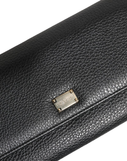 Dolce & Gabbana Black Leather Logo Plaque Trifold Card Holder Wallet