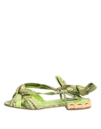 Dolce & Gabbana Green Python Print Ankle Strap Flats Shoes