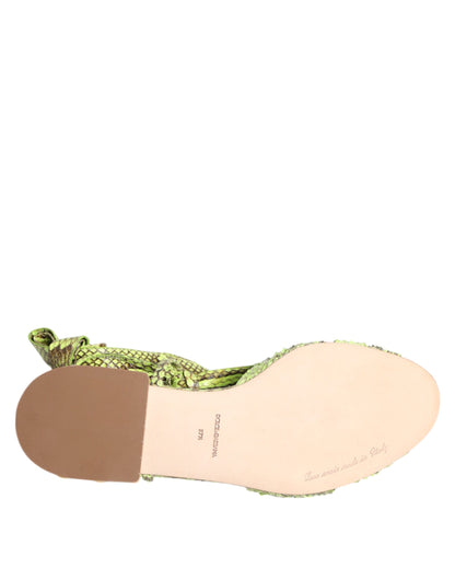 Dolce & Gabbana Green Python Print Ankle Strap Flats Shoes