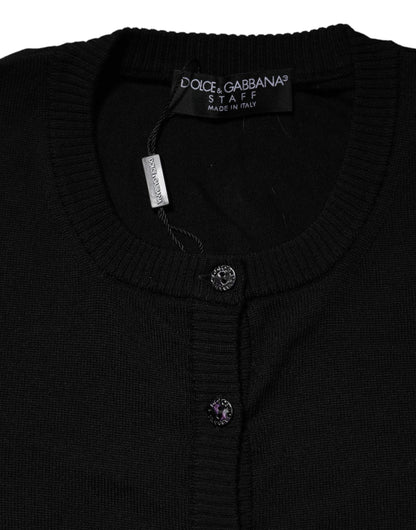 Dolce & Gabbana Black Wool Knit Crew Neck Cardigan Sweater