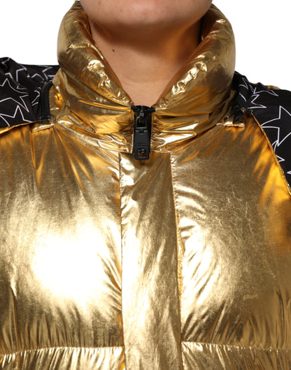 Dolce & Gabbana Gold Hooded Puffer Quilted Full Zip Jacket