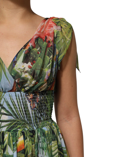 Dolce & Gabbana Green Tropical JunglePrint A-line Maxi Dress