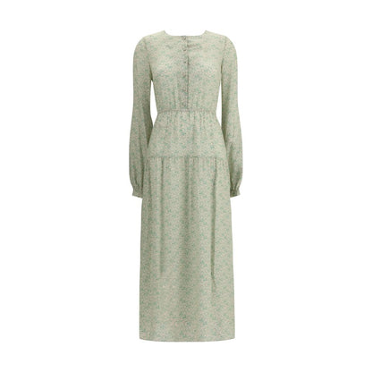 Kristina Ti Silk long Dress with foliage print