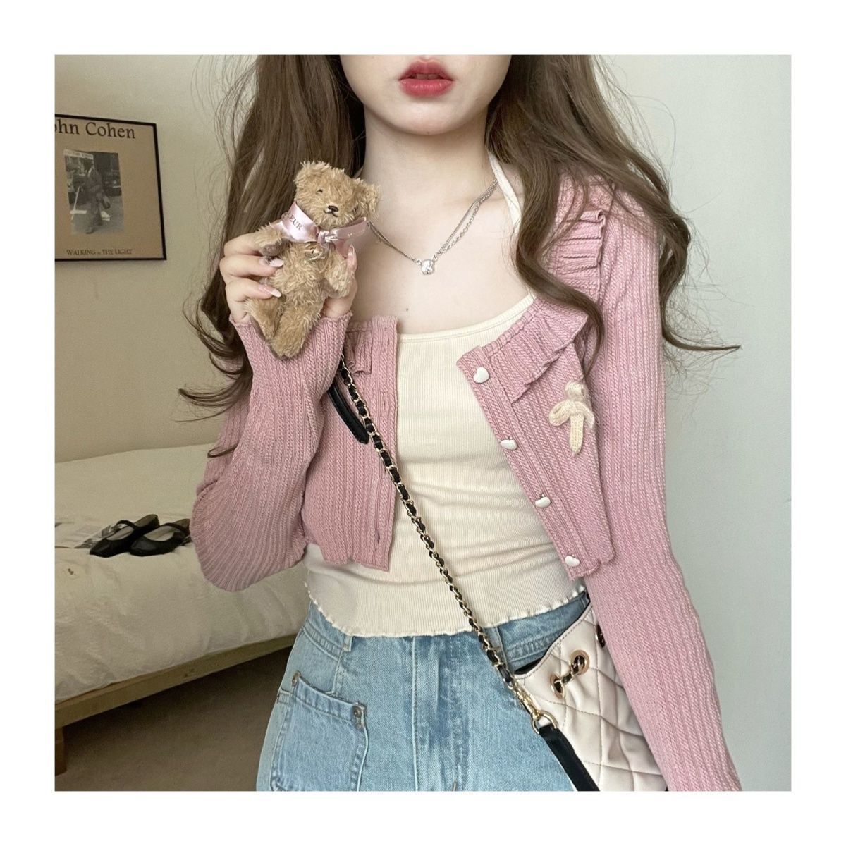 Fashionable Ruffled Knit Cardigan Jacket For Women