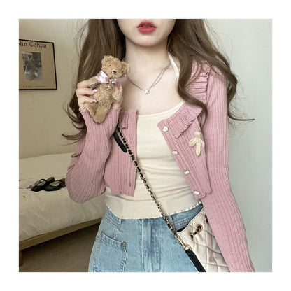 Fashionable Ruffled Knit Cardigan Jacket For Women