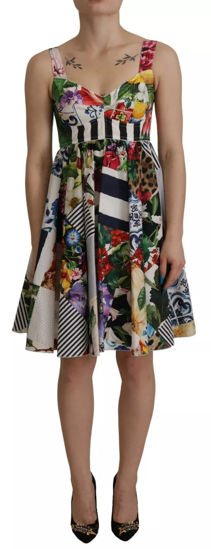 Dolce & Gabbana Multicolor Poplin Floral Mini Flared Dress