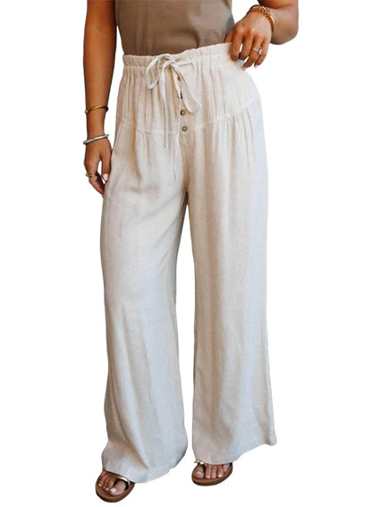 Jet Stream Drawstring Elastic Waist Button Pleated Detail Wide Leg Pants Dear-Lover Dropshipping