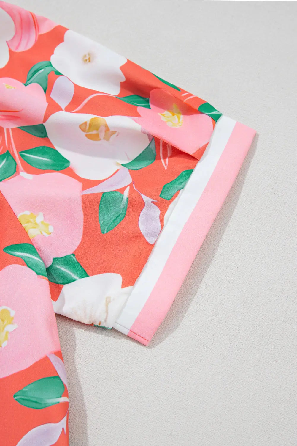 Fresh Salmon Floral Print Contrast Striped Trim Polo Collar T Shirt Dress Dear-Lover Dropshipping