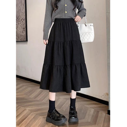 Women's High Waisted Versatile A-line Skirt With Large Hem