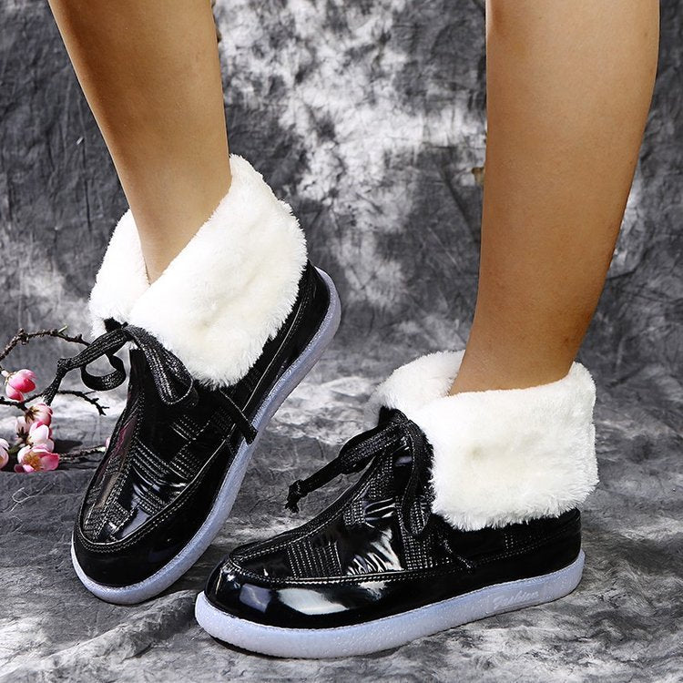 Fur-Trimmed Snowshoe Short-Barrel Cotton Boot Girl