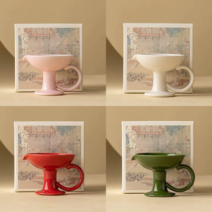 Ceramic Pedestal Candle Holder with Handle – Nordic Style Tealight Sta