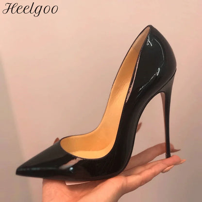 Heelgoo النمط الكلاسيكي المرأة براءات أشار تو الانزلاق على 12 سنتيمتر أحذية عالية الكعب أنيقة السيدات عادي خنجر مضخات أسود أحمر أبيض