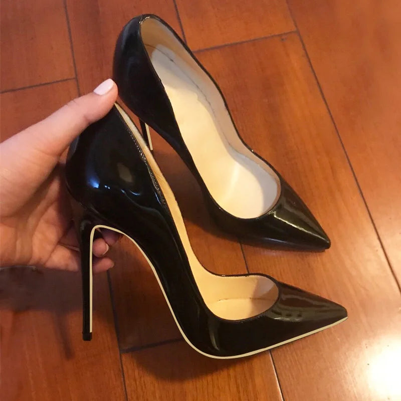 Heelgoo النمط الكلاسيكي المرأة براءات أشار تو الانزلاق على 12 سنتيمتر أحذية عالية الكعب أنيقة السيدات عادي خنجر مضخات أسود أحمر أبيض