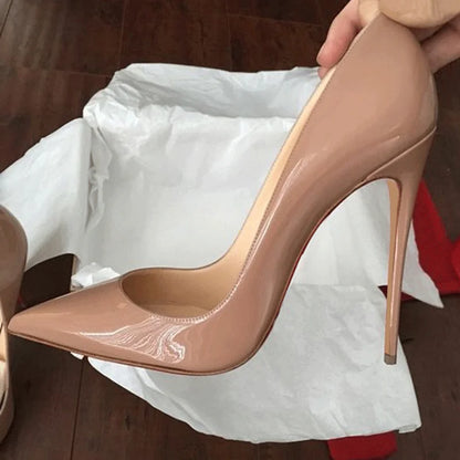 Heelgoo النمط الكلاسيكي المرأة براءات أشار تو الانزلاق على 12 سنتيمتر أحذية عالية الكعب أنيقة السيدات عادي خنجر مضخات أسود أحمر أبيض