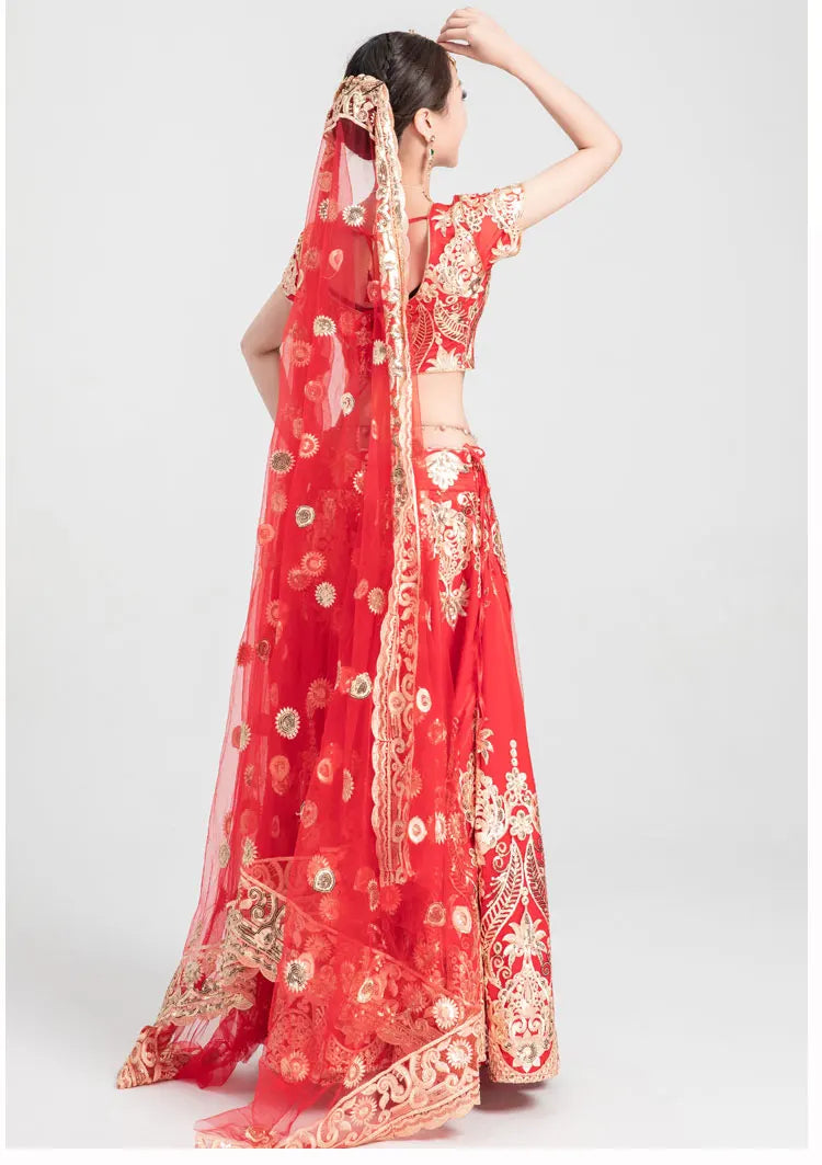 Sarees Wedding India  Woman Wedding Costume Ethnic Style Lehenga Choli Performance Gorgeous Suits top+skirt+scarf+pants
