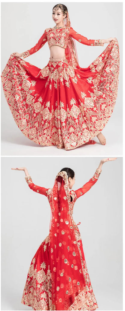 Sarees Wedding India  Woman Wedding Costume Ethnic Style Lehenga Choli Performance Gorgeous Suits top+skirt+scarf+pants