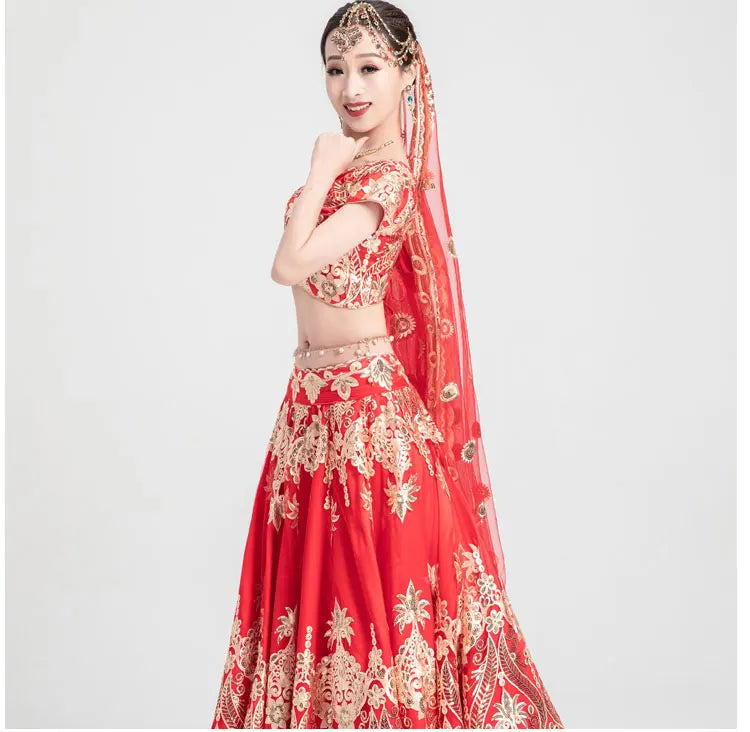 Sarees Wedding India  Woman Wedding Costume Ethnic Style Lehenga Choli Performance Gorgeous Suits top+skirt+scarf+pants
