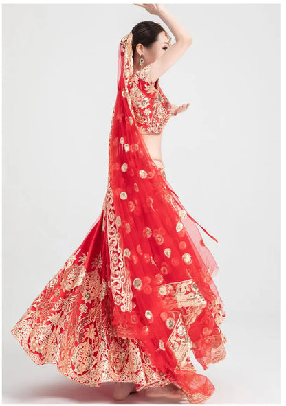 Sarees Wedding India  Woman Wedding Costume Ethnic Style Lehenga Choli Performance Gorgeous Suits top+skirt+scarf+pants
