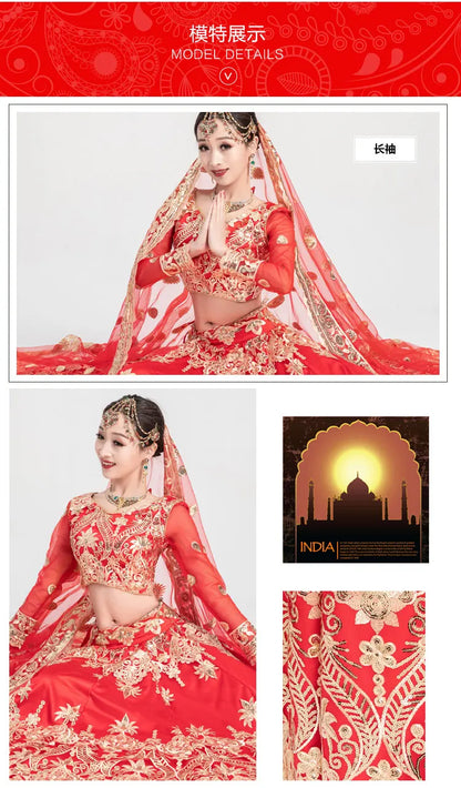 Sarees Wedding India  Woman Wedding Costume Ethnic Style Lehenga Choli Performance Gorgeous Suits top+skirt+scarf+pants