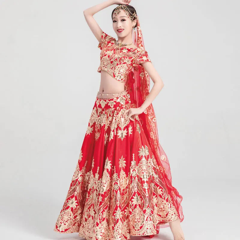 Sarees Wedding India  Woman Wedding Costume Ethnic Style Lehenga Choli Performance Gorgeous Suits top+skirt+scarf+pants
