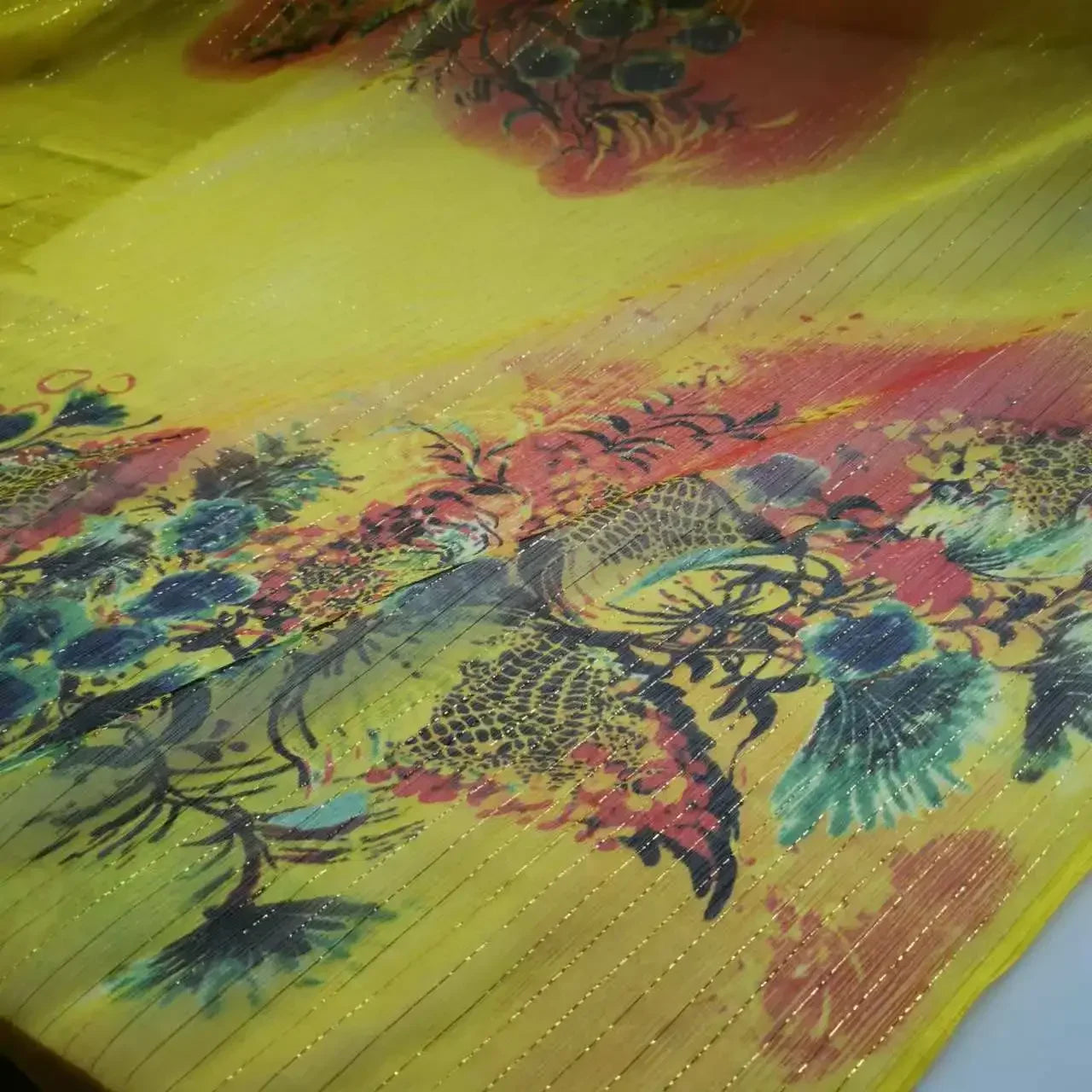 Silk Georgette Lurex 6mm Shiny Jacquard Metallic Saree Dress Scarf Fabric