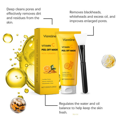 Peel-Off Facial Mask Deep Cleansing Brightening Shrink Pores Blackhead Remover Repair Moisturizing Turmeric Peel-Off Facial Mask