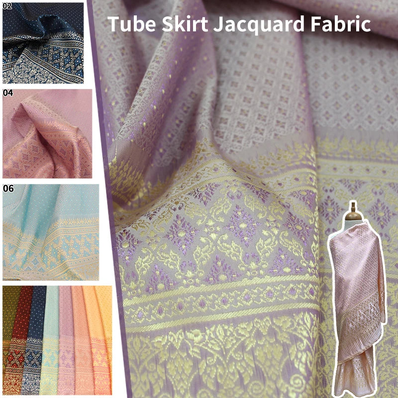 100*100cm Ethnic Style Brocade Jacquard Fabric Southeast Asia Dai Thai Skirt Fabric For Diy Tube Dress Saree Folk Dance Costume