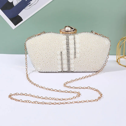 rhinestone evening bags Chain Clutch Bag Set with Diamond Pearl One Shoulder for Evening Wedding Party Dresses Made Crystal