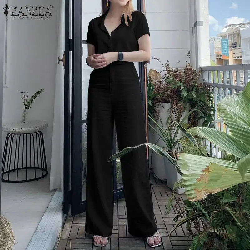 ZANZEA Summer Women Matching Sets OL Work Outfits Causal Short Sleeve Shirt Loose Wide Leg Pants Fashion Suit Urban Tracksuits