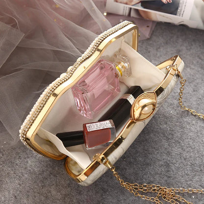 rhinestone evening bags Chain Clutch Bag Set with Diamond Pearl One Shoulder for Evening Wedding Party Dresses Made Crystal