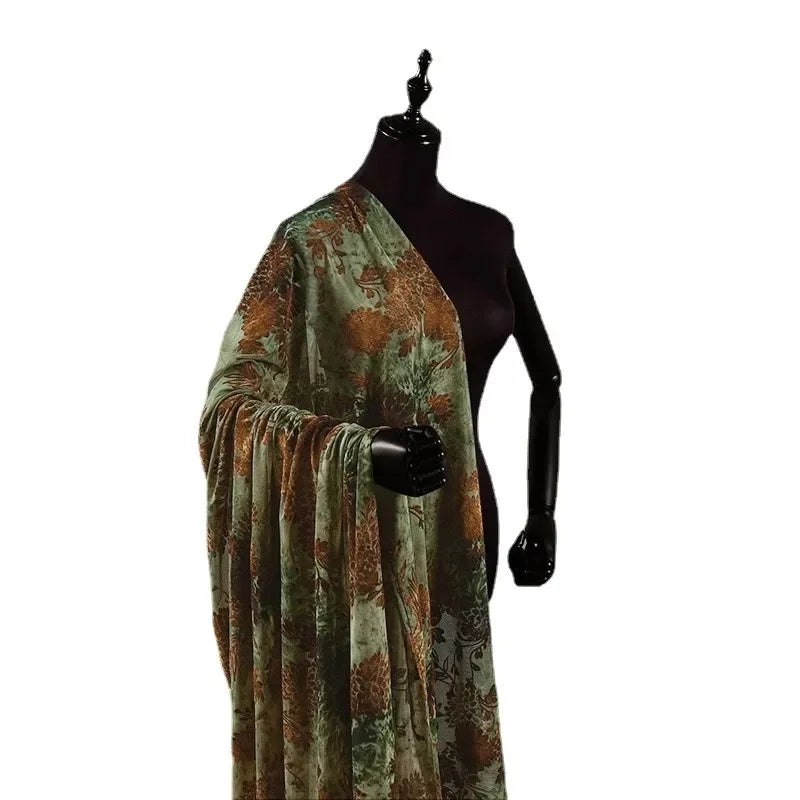 Green Flocked Mesh Fabric African Saree Dirac Tulle Fabric Jacquard Velour Fabrics Nigeria George Fabric for Dress DIY Clothing