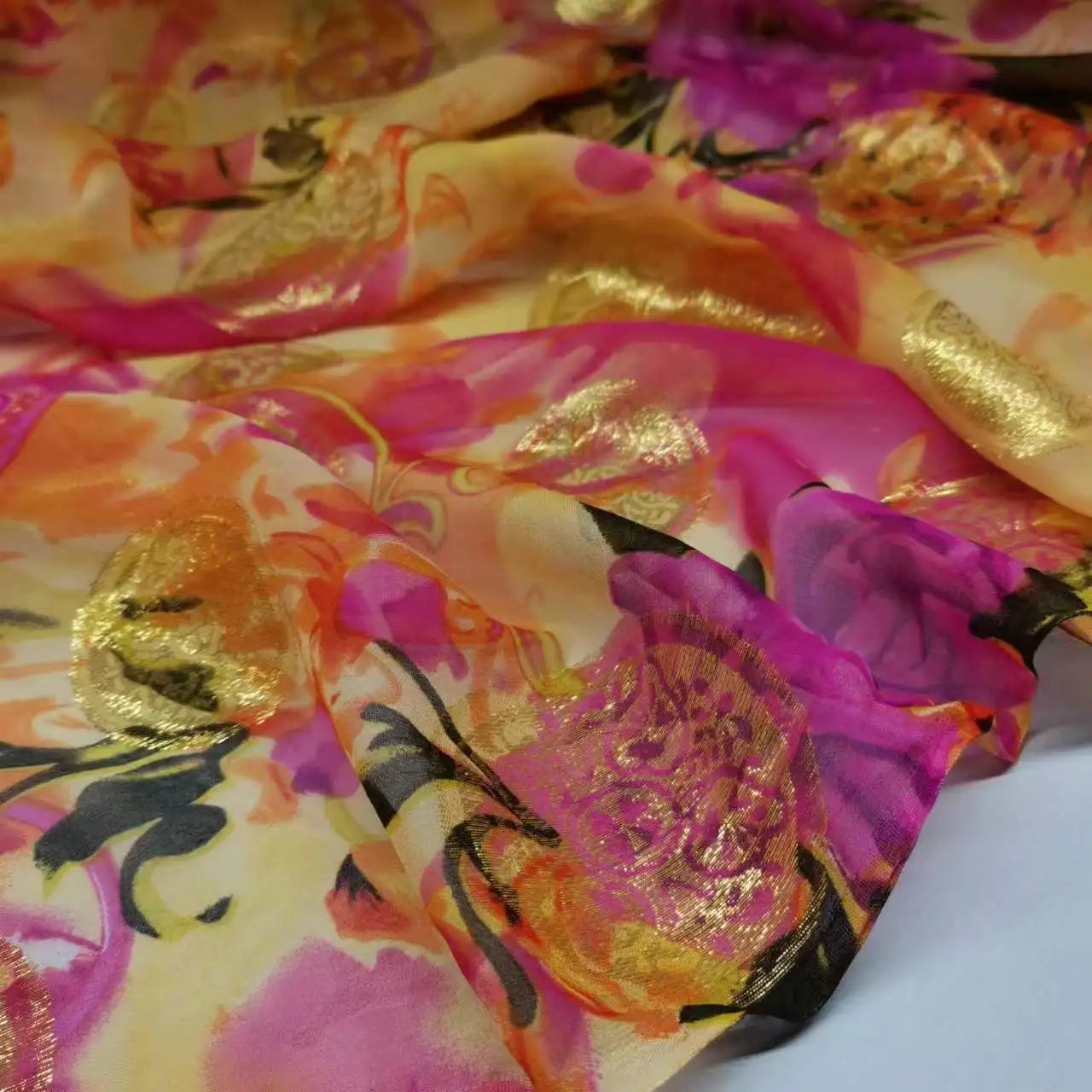 New Somali Dirac Metallic Jacquard Floral Silk With Gold Lurex Mulberry Silk Saree Dress Tissue