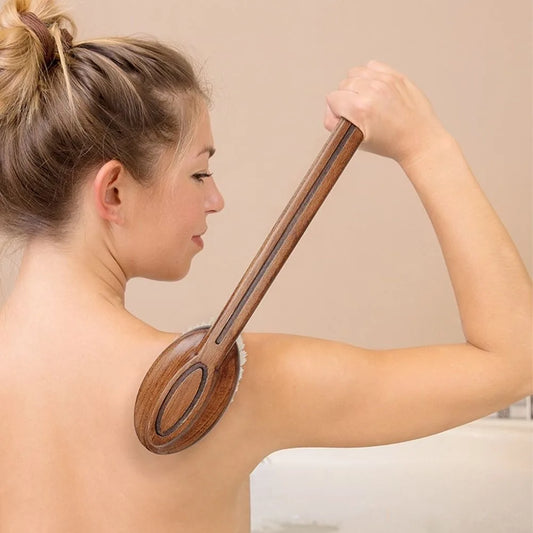 Scrubbing Brush Wood Long Handle Hair Brush Soft Bristles Ergonomic Shower Back Scrub Comfortable Back Scrubber Skin Cleanser