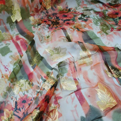 New Somali Dirac Metallic Jacquard Floral Silk With Gold Lurex Mulberry Silk Saree Dress Tissue