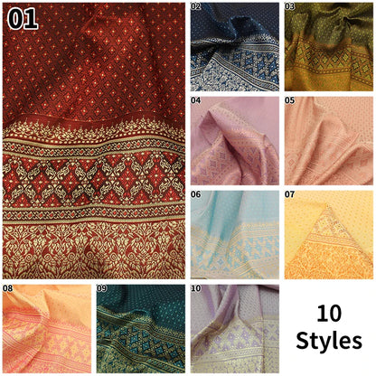 100*100cm Ethnic Style Brocade Jacquard Fabric Southeast Asia Dai Thai Skirt Fabric For Diy Tube Dress Saree Folk Dance Costume
