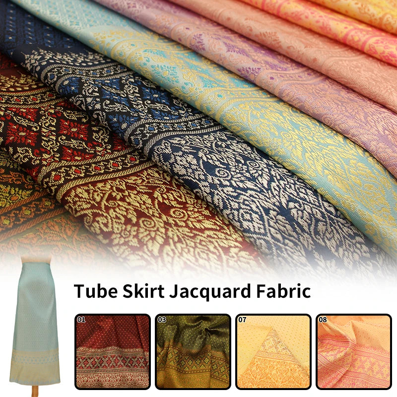 100*100cm Ethnic Style Brocade Jacquard Fabric Southeast Asia Dai Thai Skirt Fabric For Diy Tube Dress Saree Folk Dance Costume