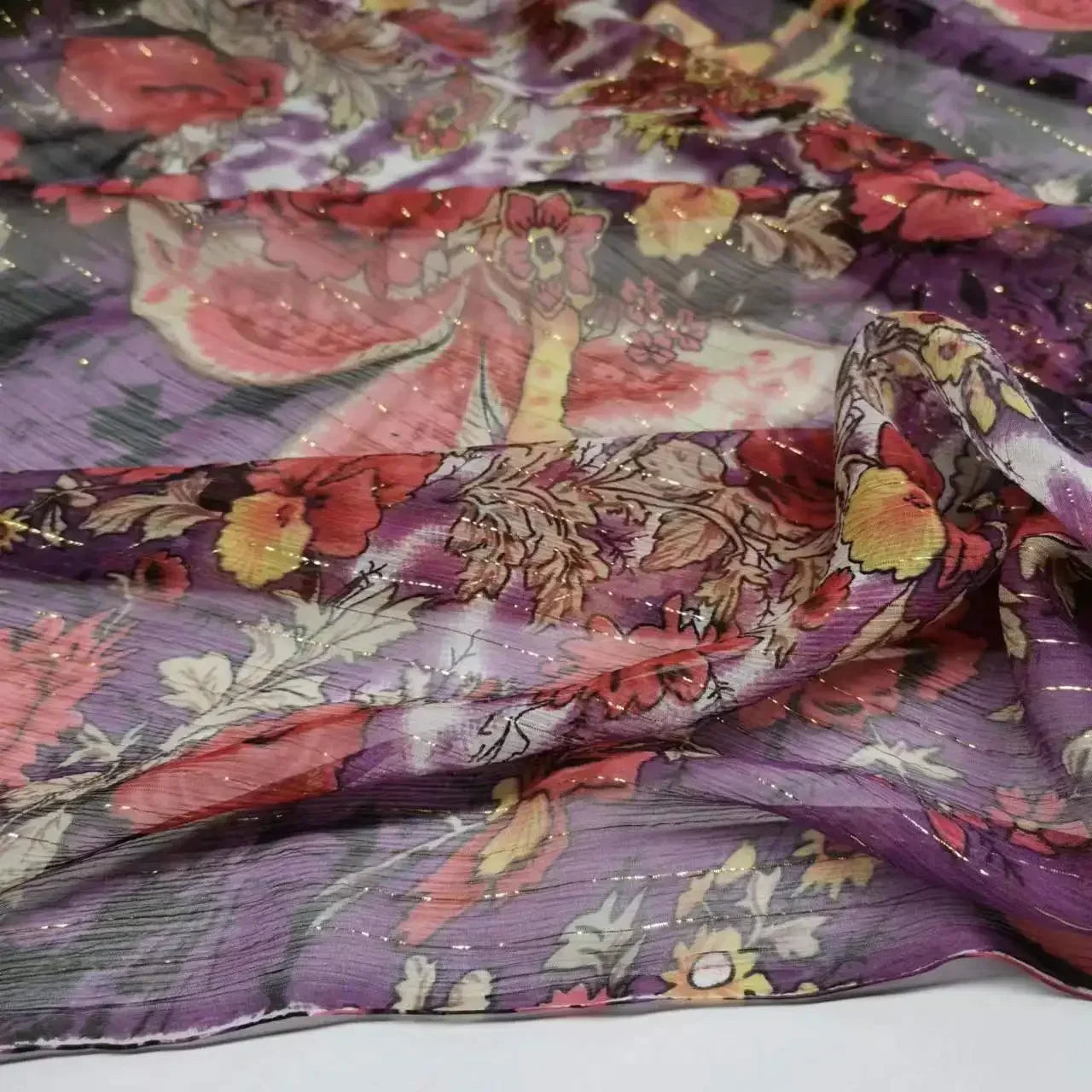 Silk Georgette Lurex 6mm Shiny Jacquard Metallic Saree Dress Scarf Fabric