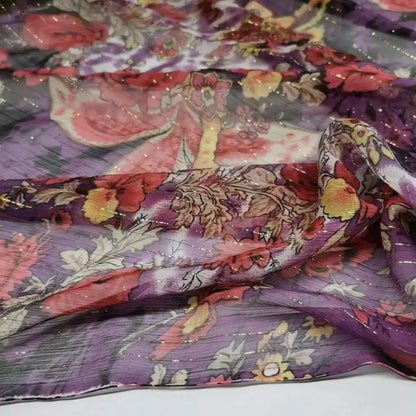 Silk Georgette Lurex 6mm Shiny Jacquard Metallic Saree Dress Scarf Fabric