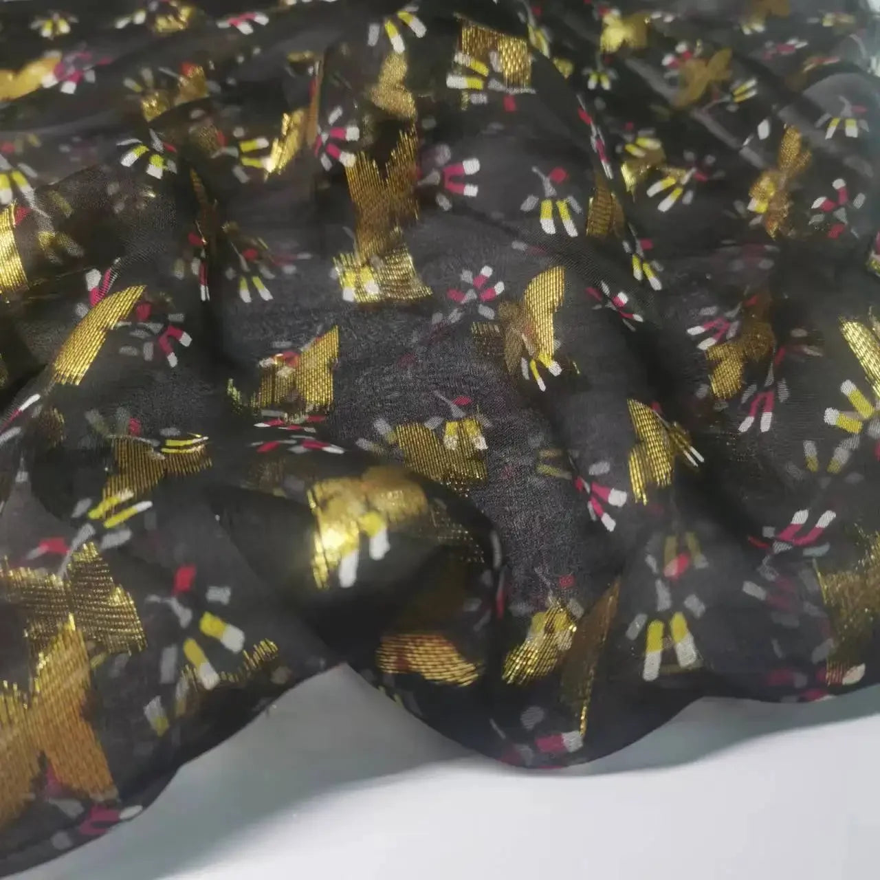 New Somali Dirac Metallic Jacquard Floral Silk With Gold Lurex Mulberry Silk Saree Dress Tissue