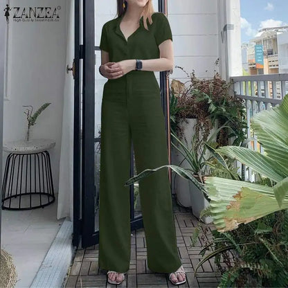 ZANZEA Summer Women Matching Sets OL Work Outfits Causal Short Sleeve Shirt Loose Wide Leg Pants Fashion Suit Urban Tracksuits