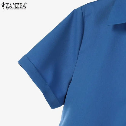 ZANZEA Summer Women Matching Sets OL Work Outfits Causal Short Sleeve Shirt Loose Wide Leg Pants Fashion Suit Urban Tracksuits