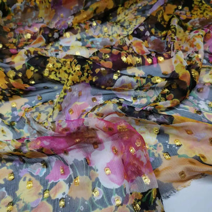 Silk Georgette Lurex 6mm Shiny Jacquard Metallic Saree Dress Scarf Fabric