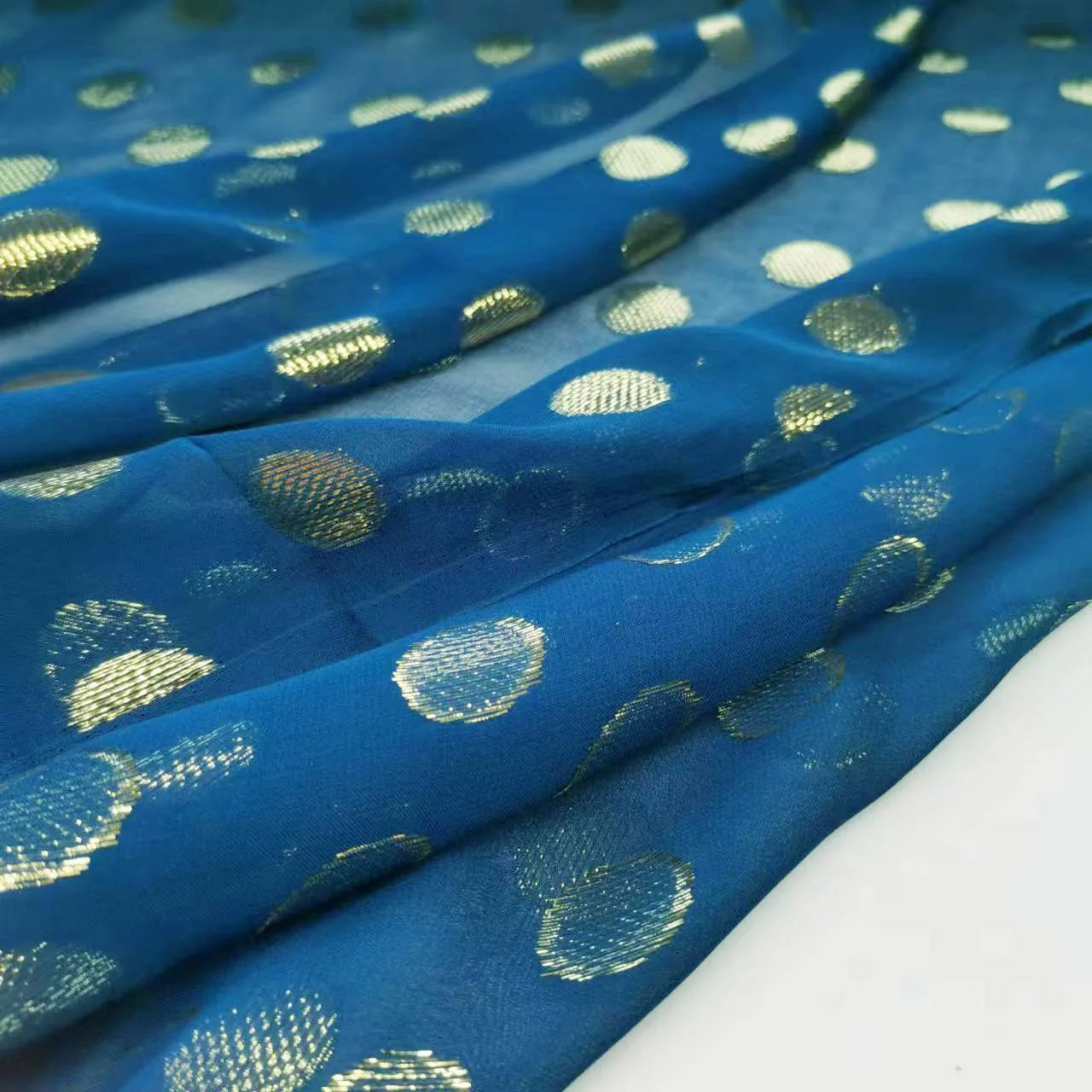 Blue Saree Fabric Shimmer Silk Metallic Shiny Hijab Scarf Craft DIY Sewing Material