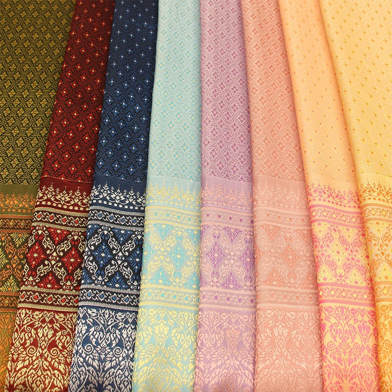 100*100cm Ethnic Style Brocade Jacquard Fabric Southeast Asia Dai Thai Skirt Fabric For Diy Tube Dress Saree Folk Dance Costume