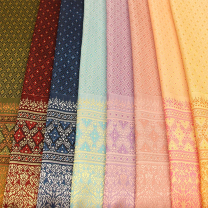 100*100cm Ethnic Style Brocade Jacquard Fabric Southeast Asia Dai Thai Skirt Fabric For Diy Tube Dress Saree Folk Dance Costume