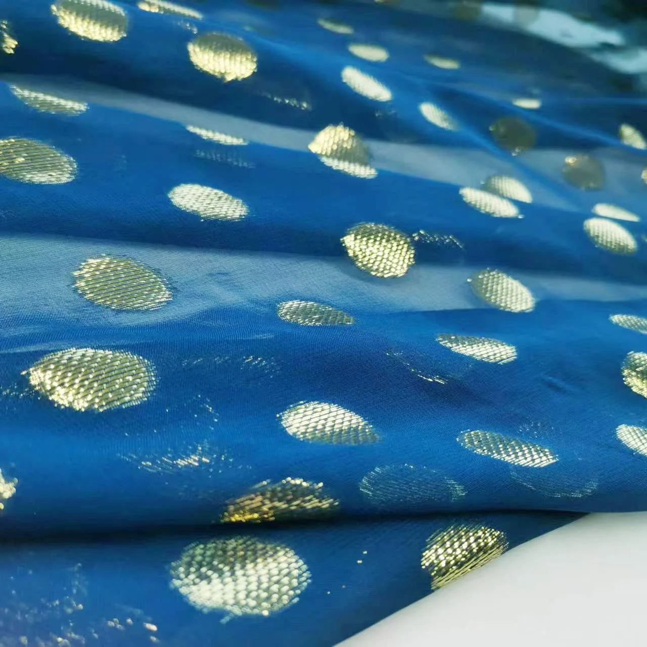 Blue Saree Fabric Shimmer Silk Metallic Shiny Hijab Scarf Craft DIY Sewing Material