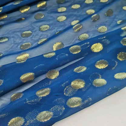 Blue Saree Fabric Shimmer Silk Metallic Shiny Hijab Scarf Craft DIY Sewing Material